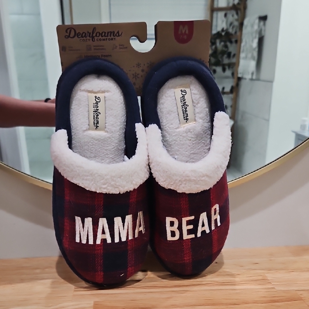 Dearfoams Red and Black MAMA BEAR Slippers
